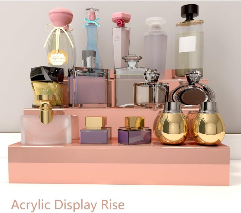 YMVV 12 IN Rose Gold Mirror Acrylic 3 Tier Display Riser Perfume Organizer, Perfume Cologne Organizer Holder, Pops Toy Figures, Clear Cupcake Riser, Dessert Shelf - Image 4